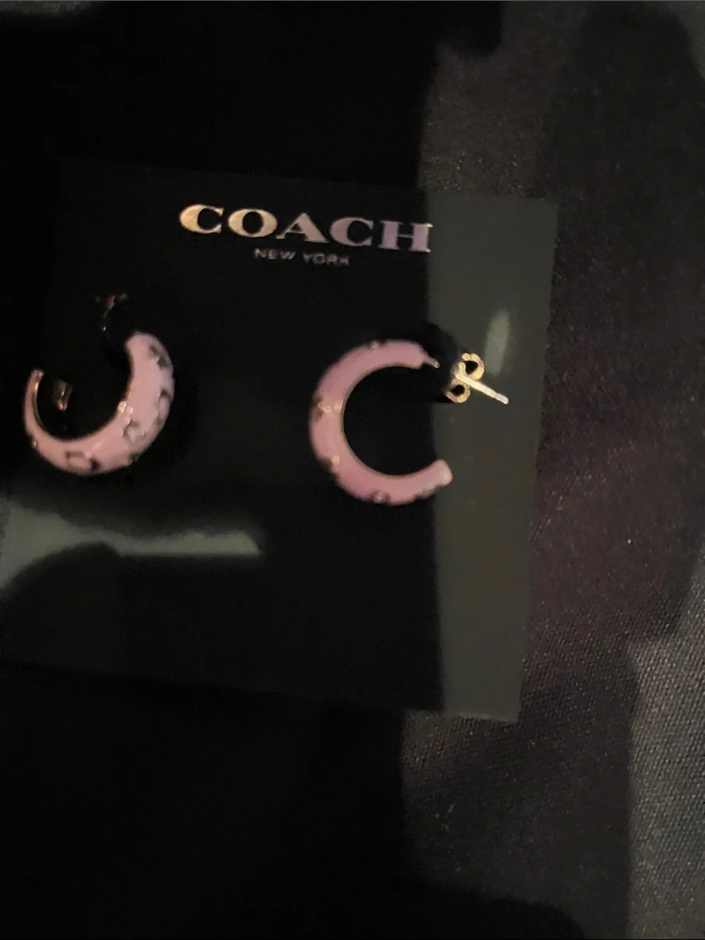 Coach pinkEnamel C Hoop Earrings with Logo with pink not lilac - Picture 2 of 3